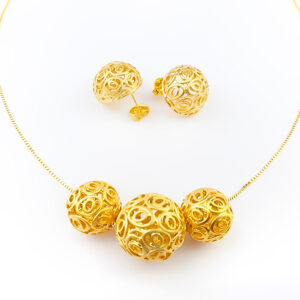Conjunto Aurea Colar e Brincos Esferas Douradas Entrelaçadas