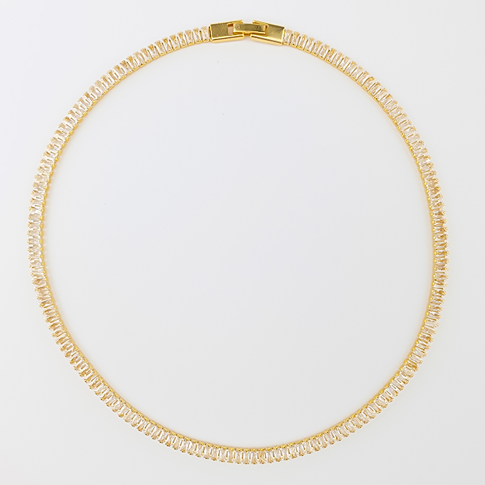 Colar Riviera de Zircônias Baguette Dourada