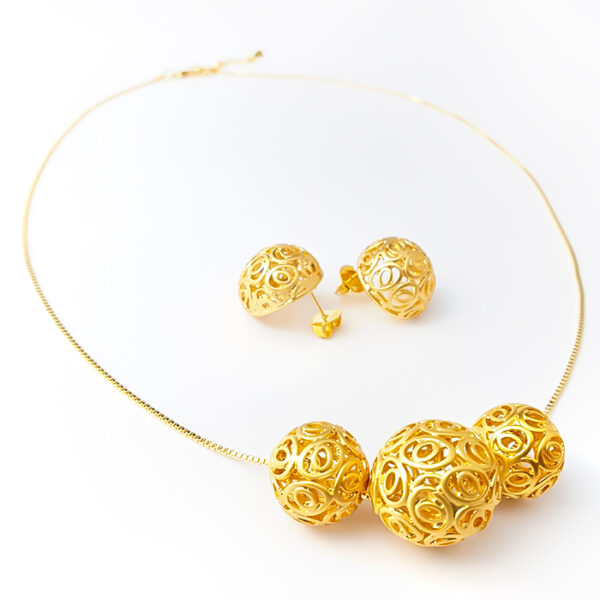 Conjunto Aurea Colar e Brincos Esferas Douradas Entrelaçadas - Imagem 2