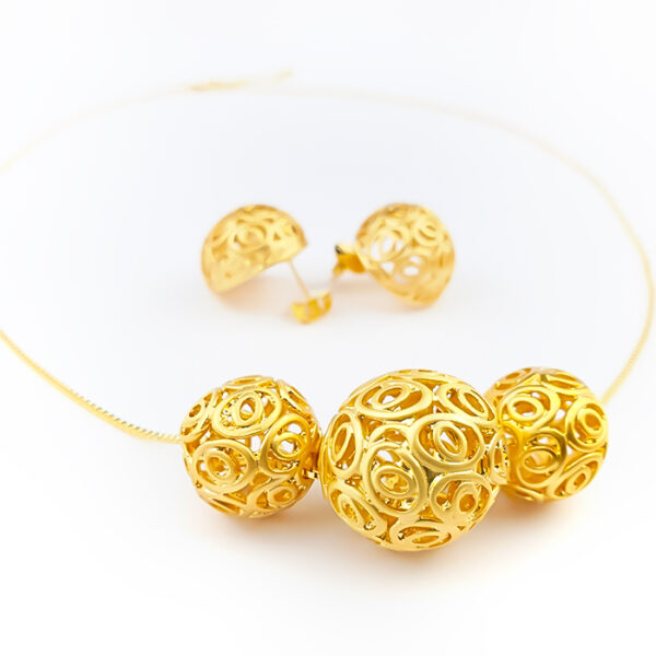 Conjunto Aurea Colar e Brincos Esferas Douradas Entrelaçadas - Imagem 4