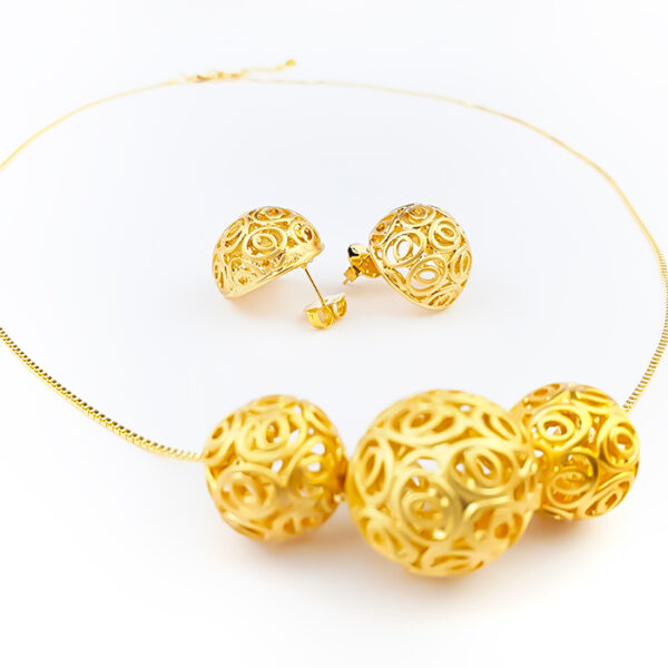Conjunto Aurea Colar e Brincos Esferas Douradas Entrelaçadas - Imagem 5