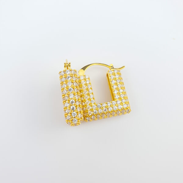 Brinco Gabriela Argolas Quadradas Douradas com Zircônias - Imagem 4