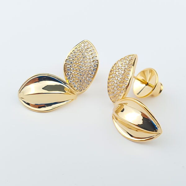 Brinco Folhas Douradas com Zircônias - Imagem 2